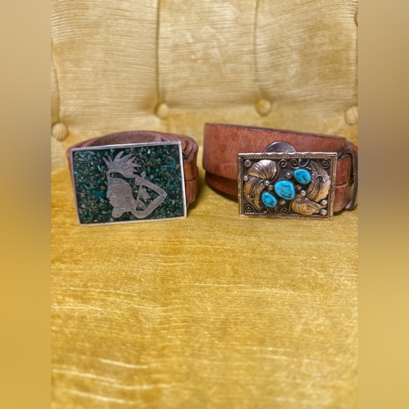 Navajo Accessories - Sterling,  Gf and turquoise Native American belt and Aztec with turquoise